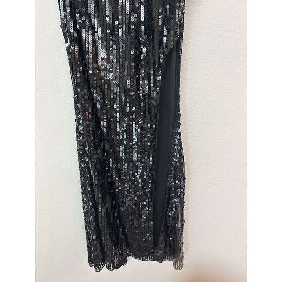 NWT Mac Duggal Black Sequined One-Shoulder Evening Gown Dress Size 0 - Picture 4 of 10